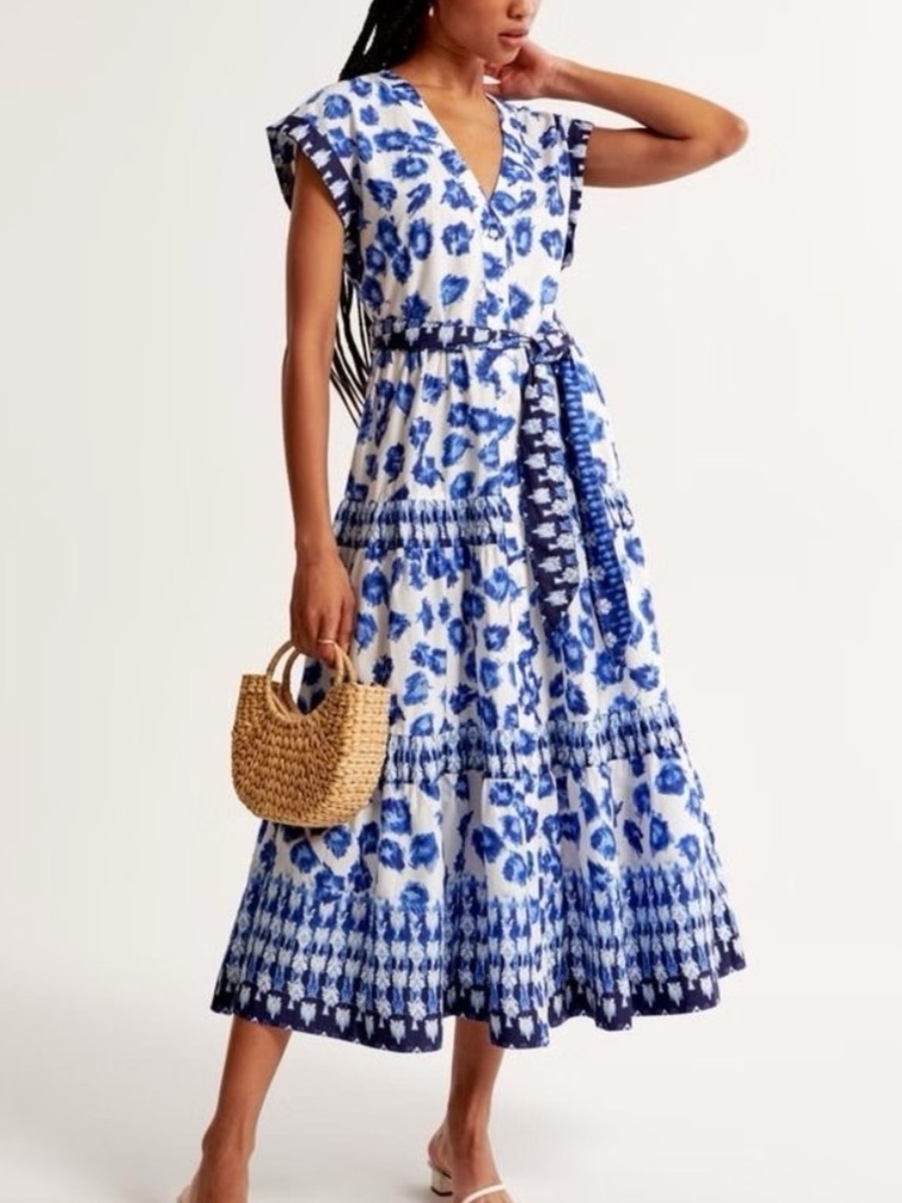 Abercrombie & Fitch White and Blue Floral Midi Dress- Size Small Tall NWT
